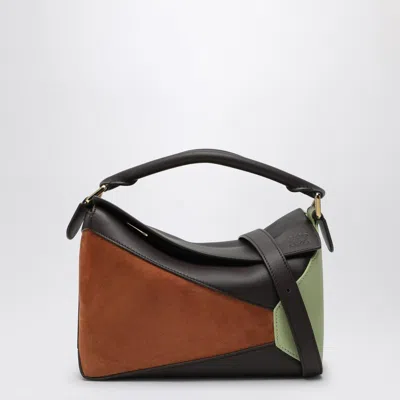 Loewe Small Chocolate/tan Puzzle Bag In Calfskin And Suede In Brown