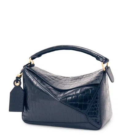 Loewe Small Crocodile Skin Puzzle Top-handle Bag In Blue