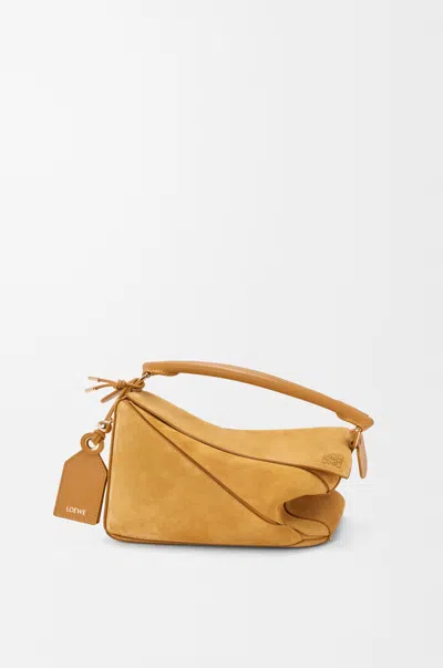 Loewe Small Featherlight Puzzle Bag In Suede For Woman In Ochre