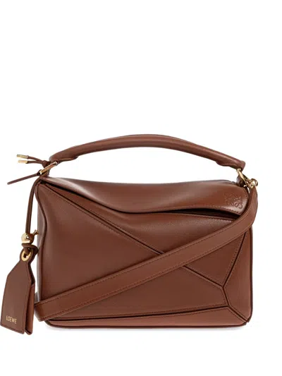 Loewe Small Featherlight Puzzle Leather Tote Bag In Brown
