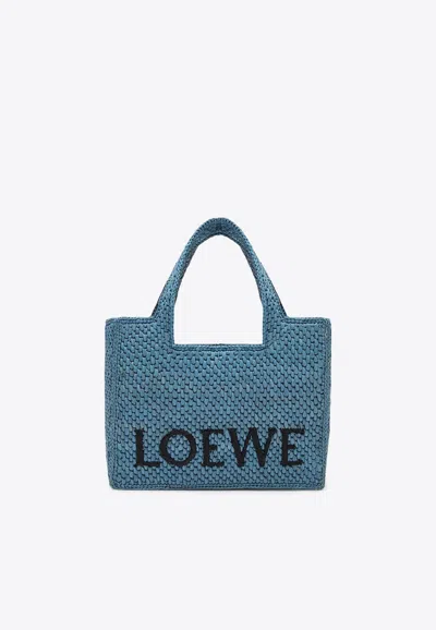 Loewe Small Font Woven-raffia Tote Bag In Light Blue