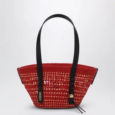 Loewe Small Iraca Palm And Leather Braid Basket Bag In Red