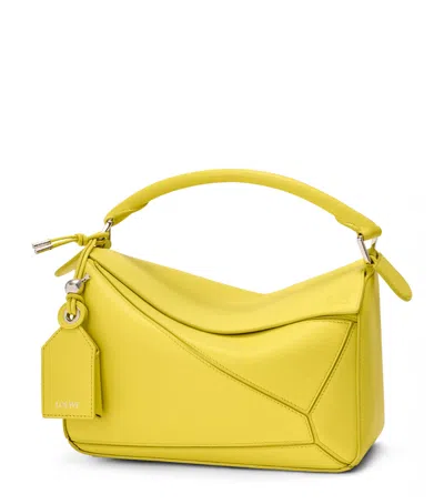 Loewe Small Leather Featherlight Puzzle Top-handle Bag In Yellow