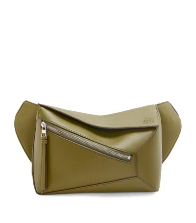Loewe Small Leather Puzzle Edge Belt Bag In Green