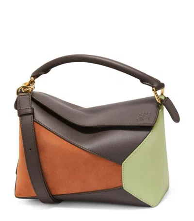 Loewe Small Leather Puzzle Edge Top-handle Bag In Brown
