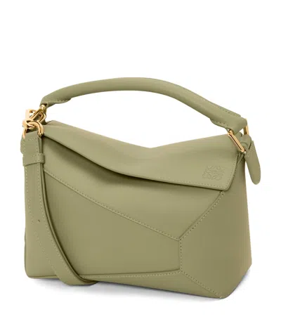 Loewe Small Leather Puzzle Edge Top-handle Bag In Green