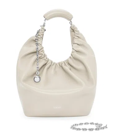 Loewe Squeeze Small Chain-embellished Gathered Leather Tote In Off-white