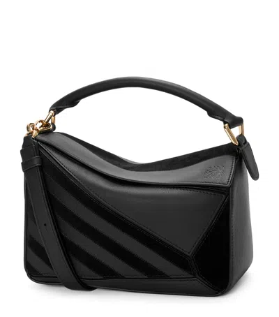 Loewe Small Leather Stripe Puzzle Edge Top-handle Bag In Black