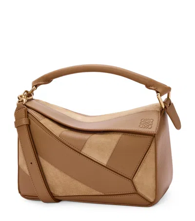 Loewe Small Leather Stripe Puzzle Edge Top-handle Bag In Brown