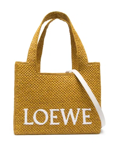 Loewe Small  Font Raffia Tote Bag In Yellow
