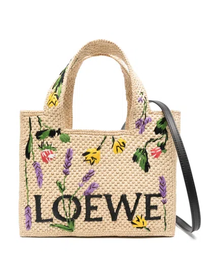 Loewe Font Flowers Small Raffia Tote Bag In Beige