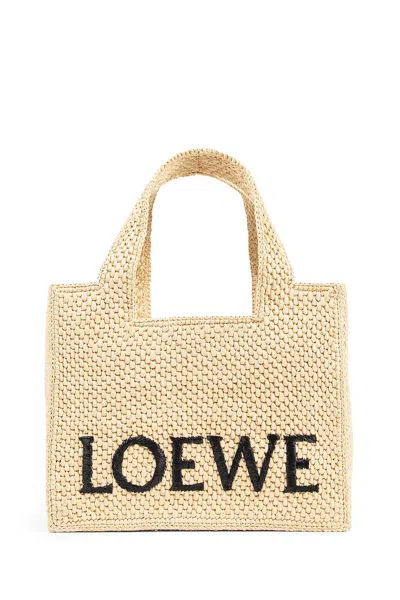 Loewe Small  Font Tote In Raffia In Sand
