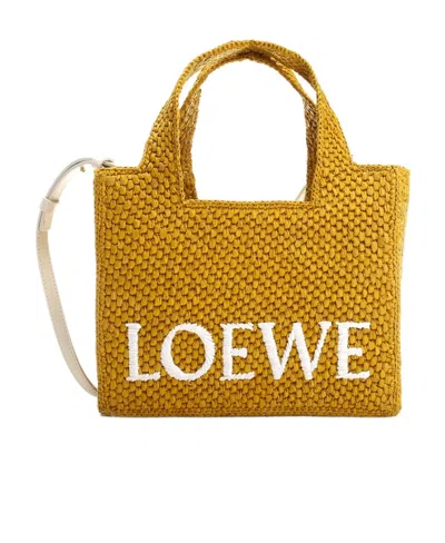 Loewe Small  Font Tote In Raffia In Yellow