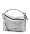 Loewe Small Metallic Leather Puzzle Top-handle Bag In Silver