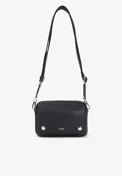 Loewe Calfskin Pebble Messenger Small In Black