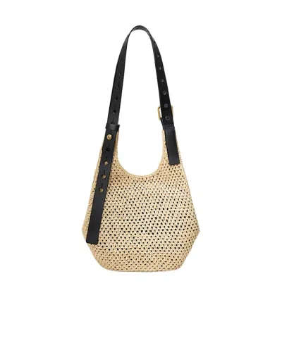 Loewe Small Punch Hole Hobo Bag In Raffia And Calfskin In Natural Color