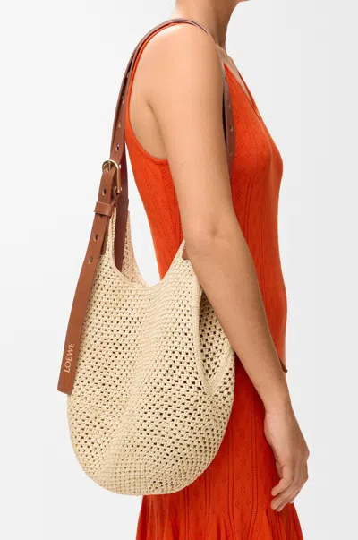 Loewe Small Punch Hole Hobo In Raffia And Leather Skin For Woman In Brown