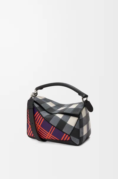 Loewe Small Puzzle Bag In Check Intarsio For Woman In Deep Purple/multicolor