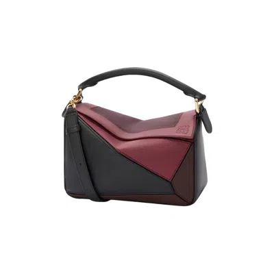 Pre-owned Loewe Small Puzzle Bag In Nappa Calfskin 'black/burgundy' | Women's Size Onesize