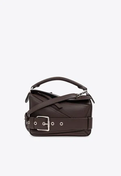 Loewe Small Puzzle Biker Leather Top Handle Bag In Brown