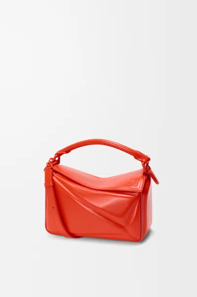 Loewe Small Puzzle Blown Bag In Glossy Lambskin For Woman In Vivid Orange
