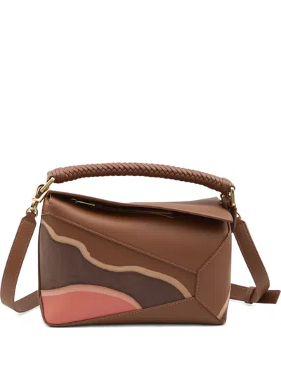 Loewe Small Puzzle Edge Calfskin Tote Bag In Brown