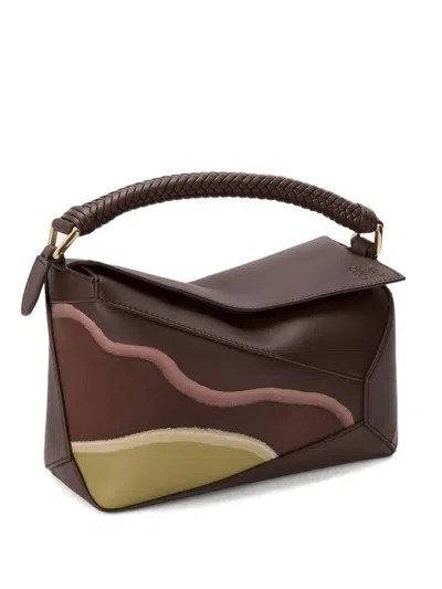 Loewe Small Puzzle Edge Landscape Tote Bag In Brown