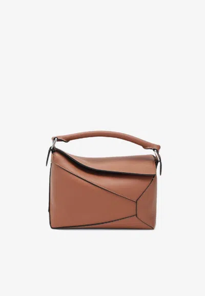 Loewe Puzzle Edge Small Leather Top Handle Bag In Brown