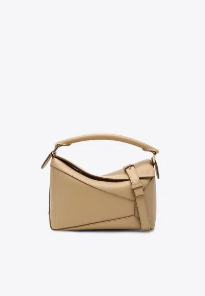 Loewe Small Puzzle Edge Top Handle Bag In Sand