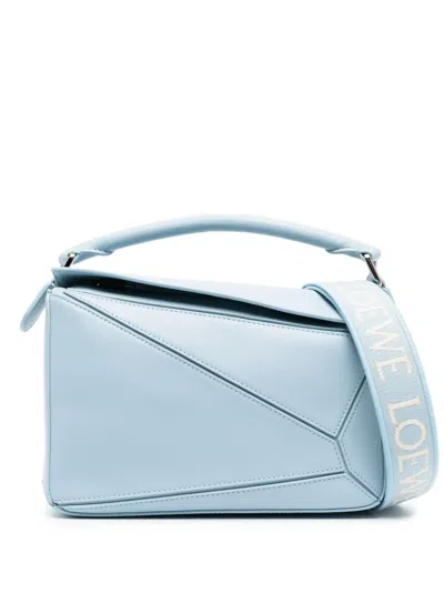 Loewe Small Puzzle Leather Handbag In Blue