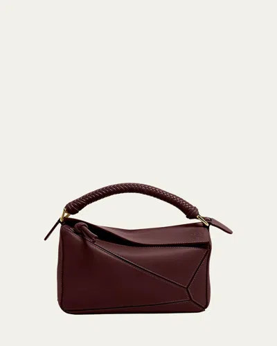 Loewe Small Puzzle Leather Top-handle Bag In Dark Burgundy