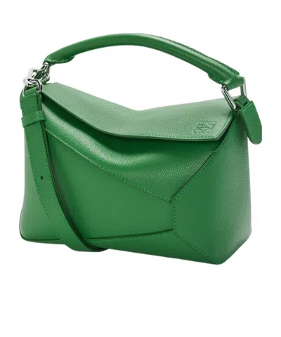 Loewe Small Puzzle Bag In Soft Grained Calfskin In Green