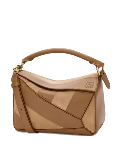 Loewe Small Puzzle Striped Tote Bag In Brown