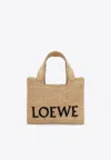 Loewe Small Raffia Tote Bag With Embroidered-logo In Sand