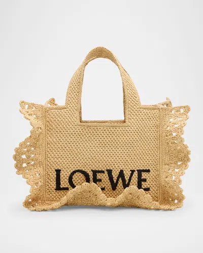 LOEWE SMALL RUFFLED TOTE BAG IN RAFFIA