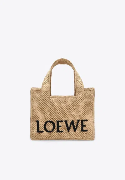 LOEWE SMALL SIGNATURE FONT RAFFIA TOTE BAG