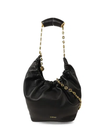 Pre-owned Loewe Small Squeeze Chain-strap Lambskin Shoulder Bag In Black
