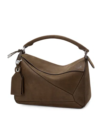Loewe Small Suede Featherlight Puzzle Top-handle Bag In Brown