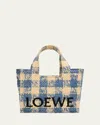 Loewe Small Tote Bag In Gingham Raffia In Naturallight Blue