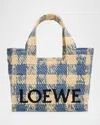 Loewe Small Tote Bag In Gingham Raffia In Naturallight Blue
