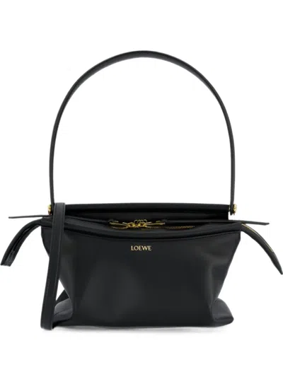 Loewe Small Whisker Leather Tote Bag In Black