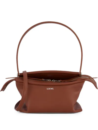 Loewe Small Whisker Leather Tote Bag In Brown
