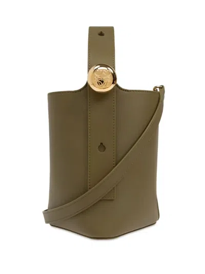 Loewe Smooth Leather Mini Pebble Bucket Bag In Green