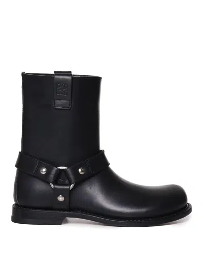Loewe Campo Biker Shearling Boots In Black