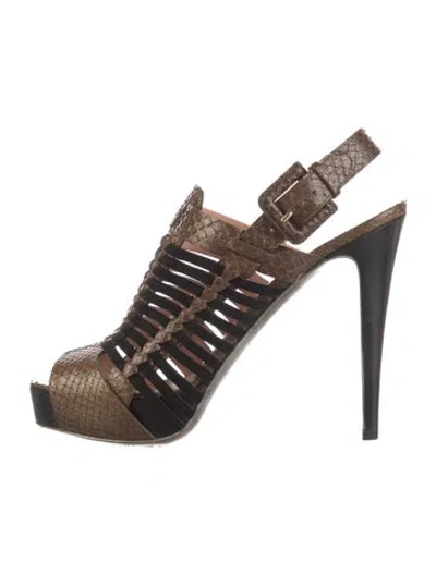 Pre-owned Loewe Snakeskin Animal Print Slingback Pumps In Brown
