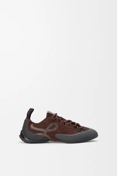 Loewe Grip Sneakers Suede Upper Rubber Sole Pull Tab In Brown