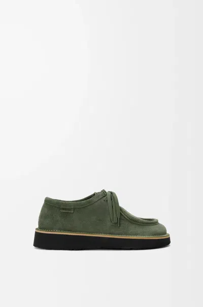Loewe Suede Leather Faro Lace-up Shoes In Green