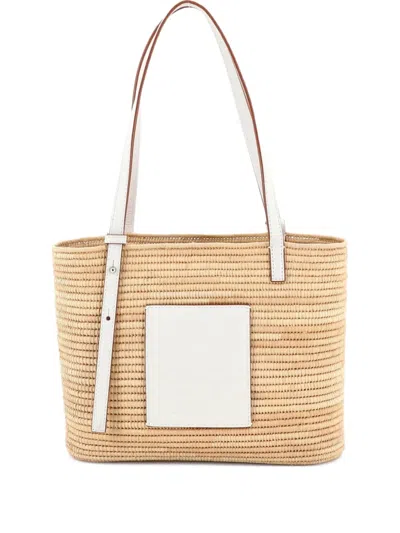 Pre-owned Loewe Square Basket Woven Raffia Small Tote Bag In Neutral