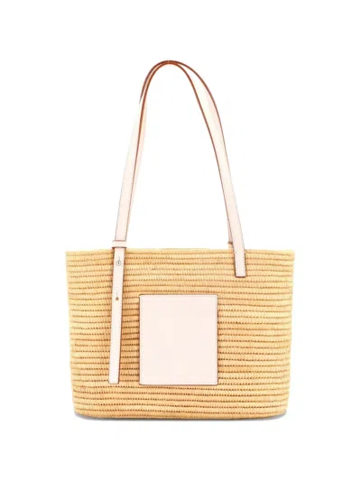 Pre-owned Loewe Square Basket Woven Raffia Small Tote Bag In Neutral