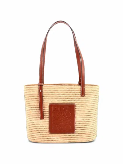 Pre-owned Loewe Square Basket Woven Raffia Small Tote Bag In Neutrals